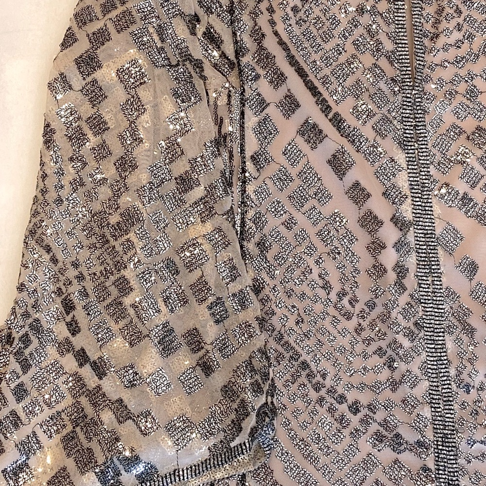 2x🎉HP Anna Sui Anthropologie Metallic Silver Sequin Mini Dress Retrofete Style - Picture 5 of 15
